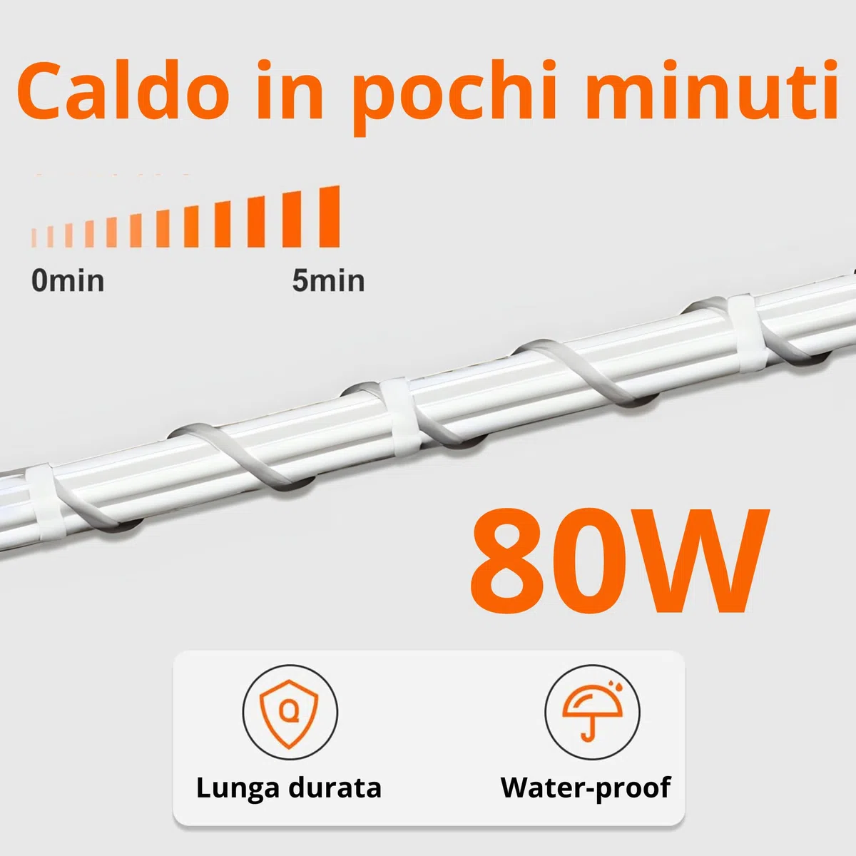 Pet Tribe Cavo Riscaldante 80 W 6 Mt Waterproof Doppio Rivestimento in Silicone con Sondino Incorporato Made in Italy Terrario Multiuso PT47039