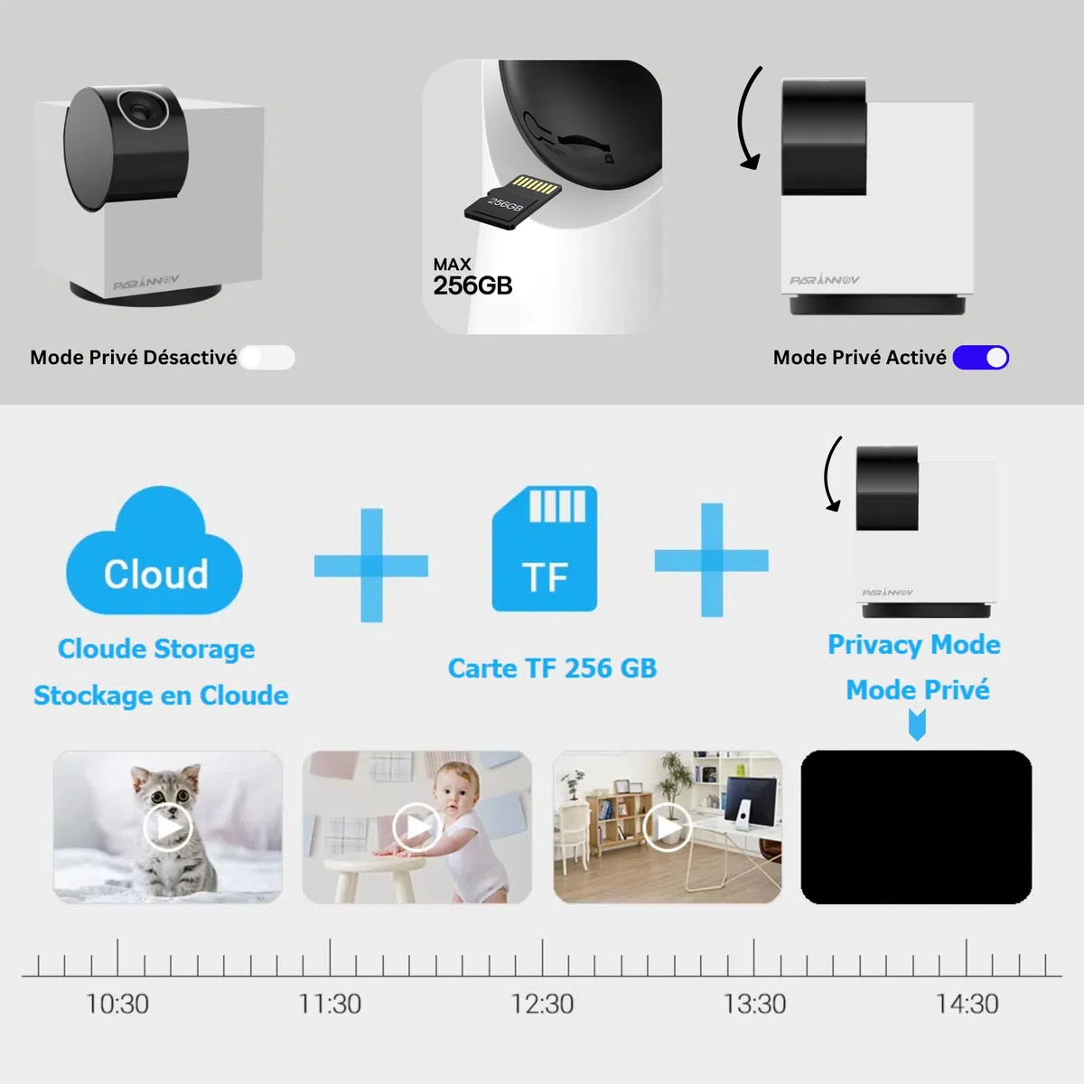 3MP Telecamera interna WiFi, Baby Monitor, Videocamera con controllo WiFi interno, Rilevamento del mov. e del suonoo, Tracciamento, Walkie-talkie, Notturna, Telecamera per cani e gatti, Alexa
