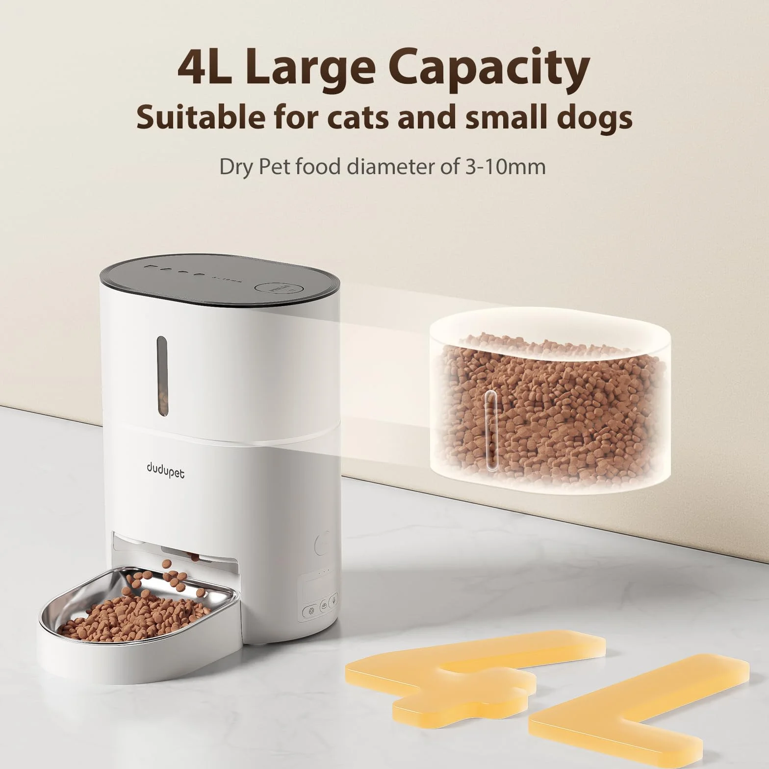 Distributore Automatico Cibo Gatti- Dispenser Cibo Gatti 4L, Controllo Remoto WIFI 2.4G, Registrazione Vocale di 10 Secondi, Ciotola in Acciaio Inossidabile