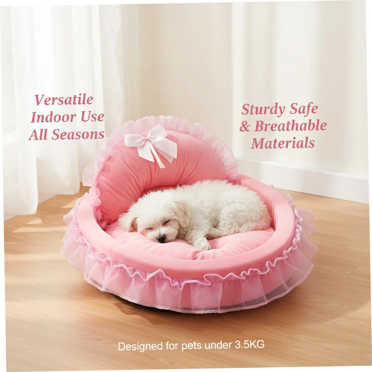 Cuccia per cani Princess con finiture arricciate, morbida e calda cuccia per cuccioli con cuscino staccabile, accogliente divano per gatti