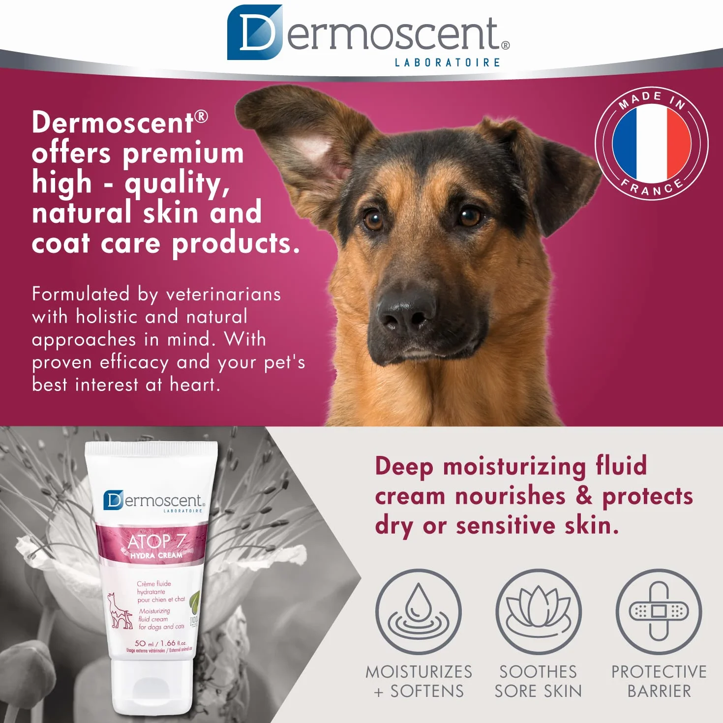 Dermoscent ATOP 7 Hydra Cream per cani e gatti per alleviare il prurito della pelle secca e soggetta ad allergie - Formulato dal dermatologo veterinario - 50 ml / 1,66 fl. oncia.