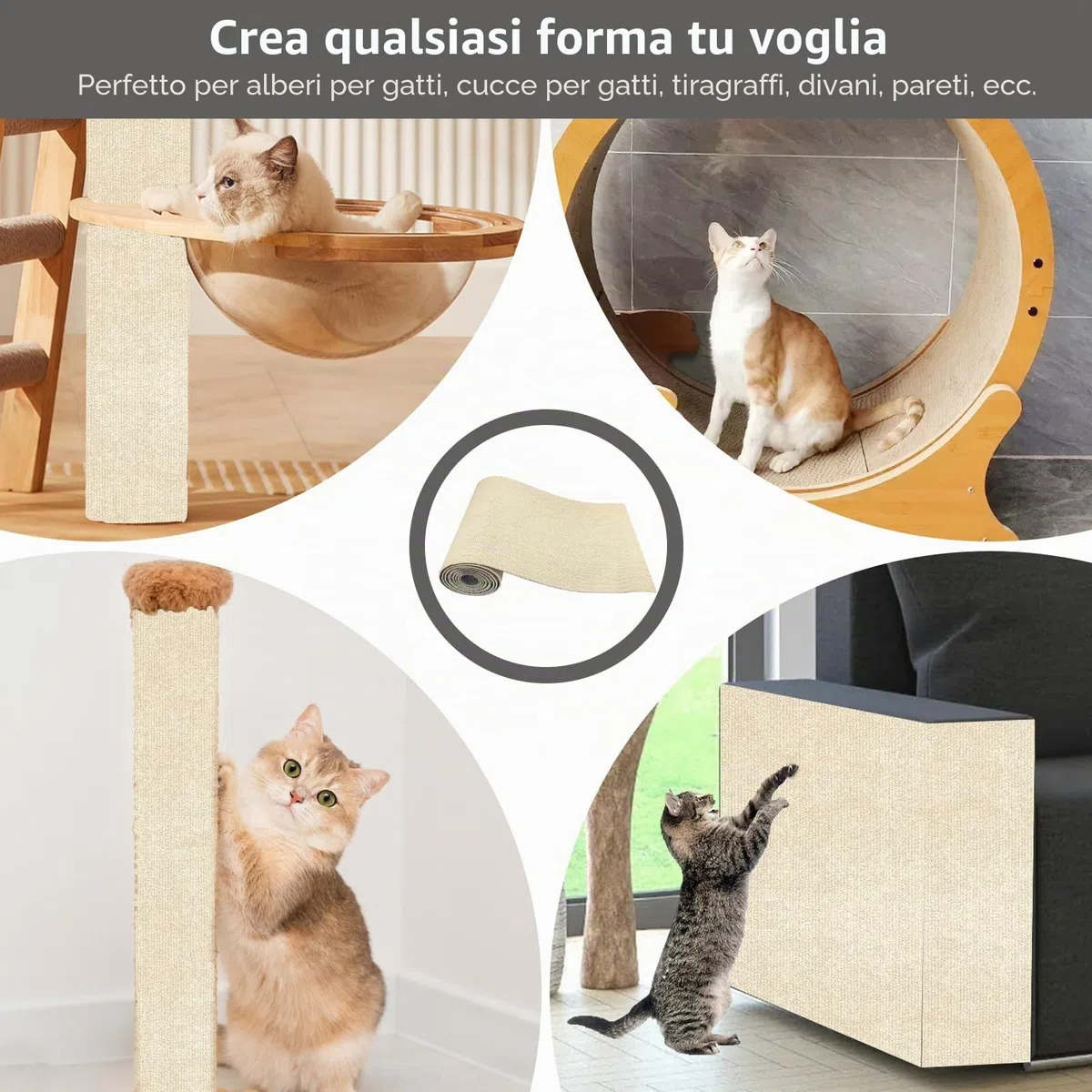 Tappeto Tiragraffi per Gatti Autoadesivo - 300 x 40cm, Protezione Divano Graffi Gatto, Riutilizzabile e Tagliabile, DIY Tiragraffi per Gatti, Ideale per Divani Mobili Pareti Cachi