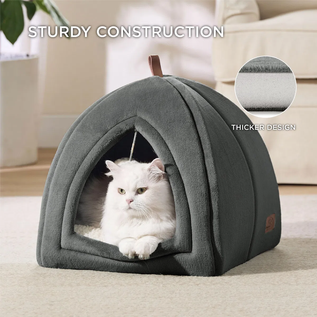 Bedsure Cuccia per Gatti Grigio Scuro - Letto Pieghevole per Gatti con Cuscino Lavabile, Tenda per Gattini Adatta ad Animali Domestici Piccoli e Medi, Casa Morbida e Calda per Interni, 40x40x40cm