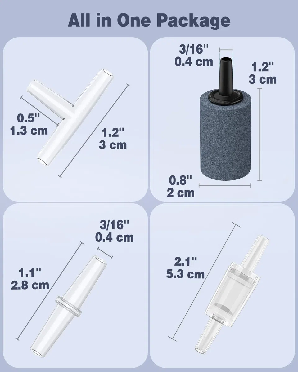 Pawfly ad aria per acquari Pawfly 190L/H per secchi per acquari da 40-230 L Pompa aeratore silenziosa a doppia uscita con tubo di linea aerea Attacchi per pietre d'aria e valvole di non ritorno