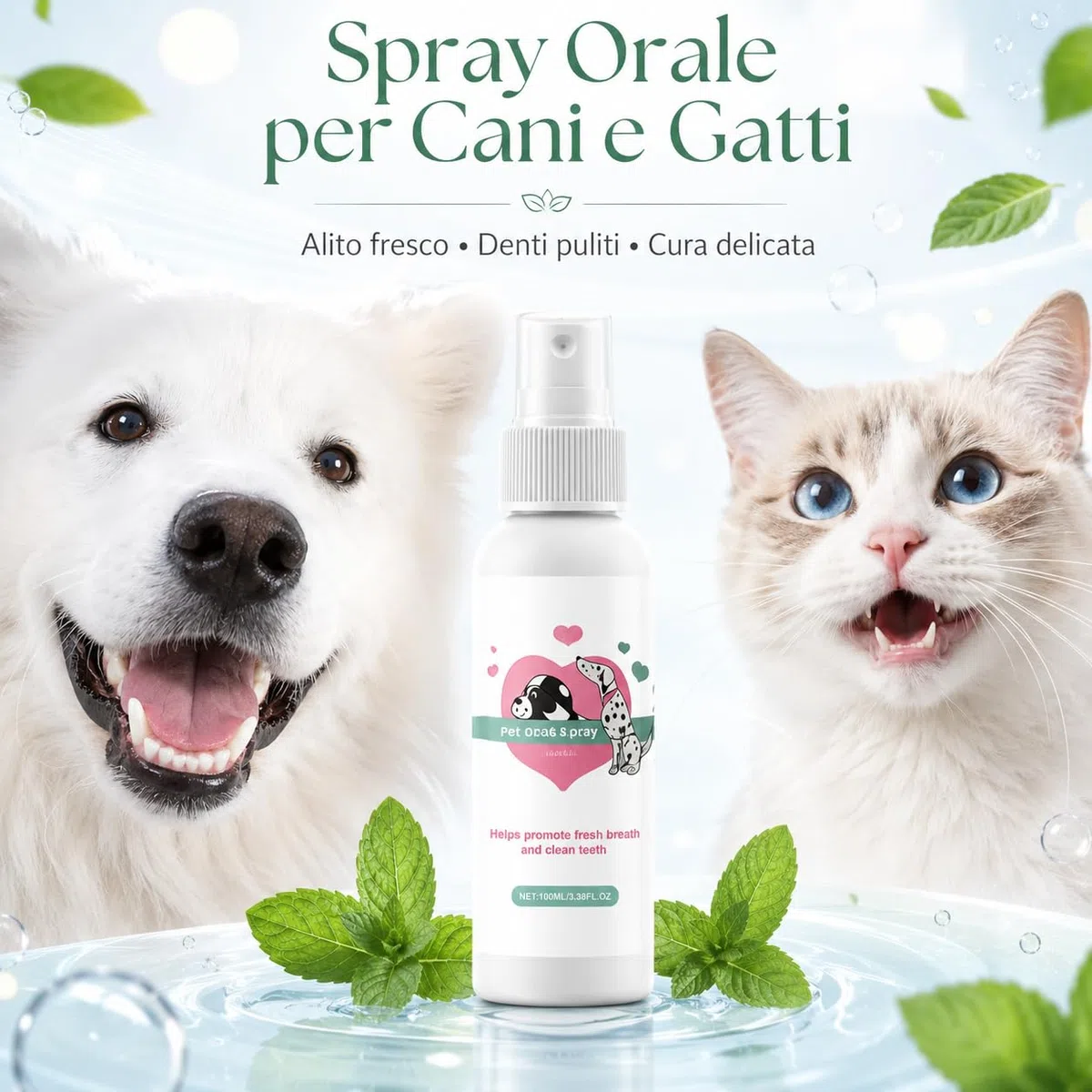 Codallma Spray per la Cura Dentale per Cani e Gatti, Dentifricio Spray per Cani, Pulizia Orale Delicata, Supporto per Gengive e Alito Fresco Dopo i Pasti (bianco-1PCS)