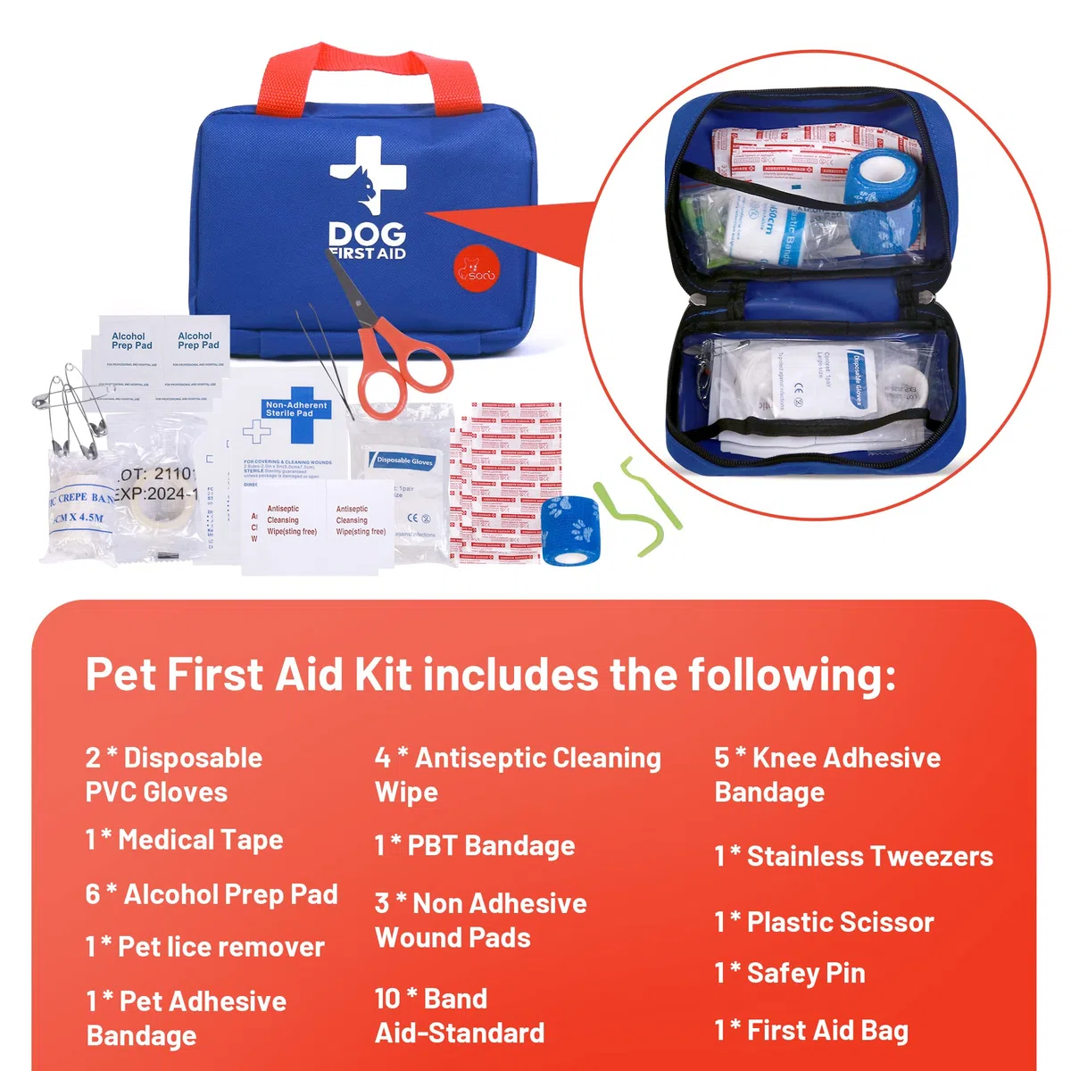 socio Kit di Pronto Soccorso per Animali Domestici,Borsa di Pronto Soccorso per Cani,Gatti,Animali,Prodotti Sanitari per Cani,Perfetto per Cura Domiciliare e Emergenze Durante Viaggi All'aperto