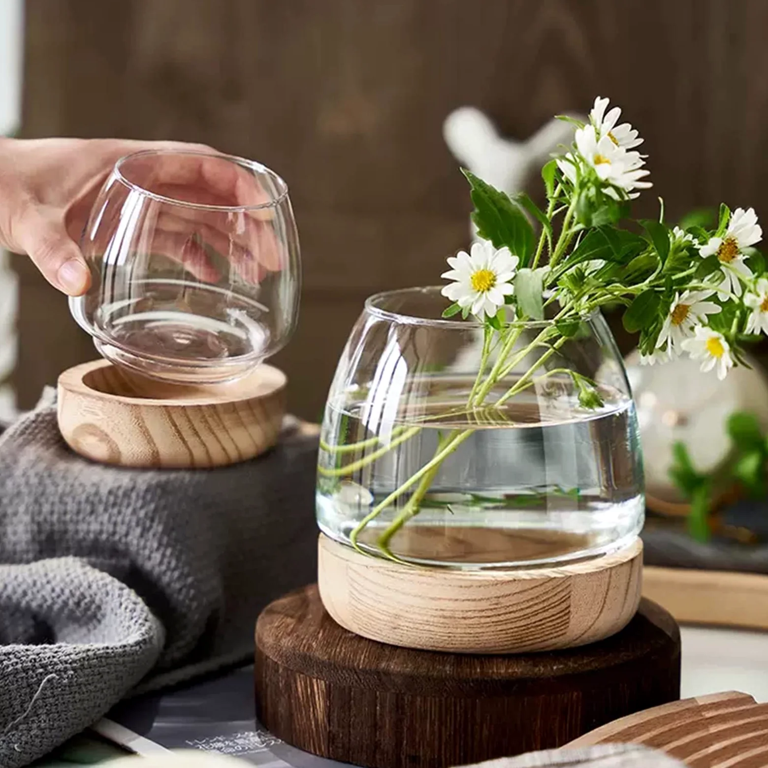 Mini Acquario in Vetro - Piccolo da Ufficio, Vaso Idroponico - Terrario Ecologico - Vaso da Fiori per Piante Betta Pesce Rosso - A