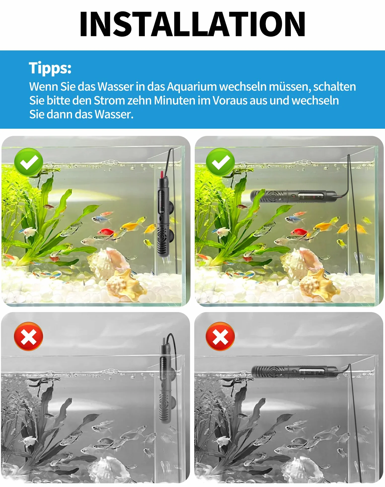LAOYE Riscaldatore Acquario 30 l 25 W Temperatura Regolabile Riscaldatore per Acquario per Pesci e Tartarughe con 2 Ventose Termoriscaldatore Acquario con Coperchio Protettivo e Spia Luminosa