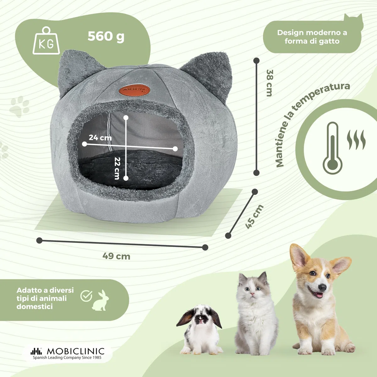 Mobiclinic® pets, Letto per gatti, Cova nido, Hellocatty, Morbido, Lavabile in lavatrice, Facile da piegare e riporre, Antiscivolo, Cuscino confortevole rimovibile, Spugna 25d, Design moderno