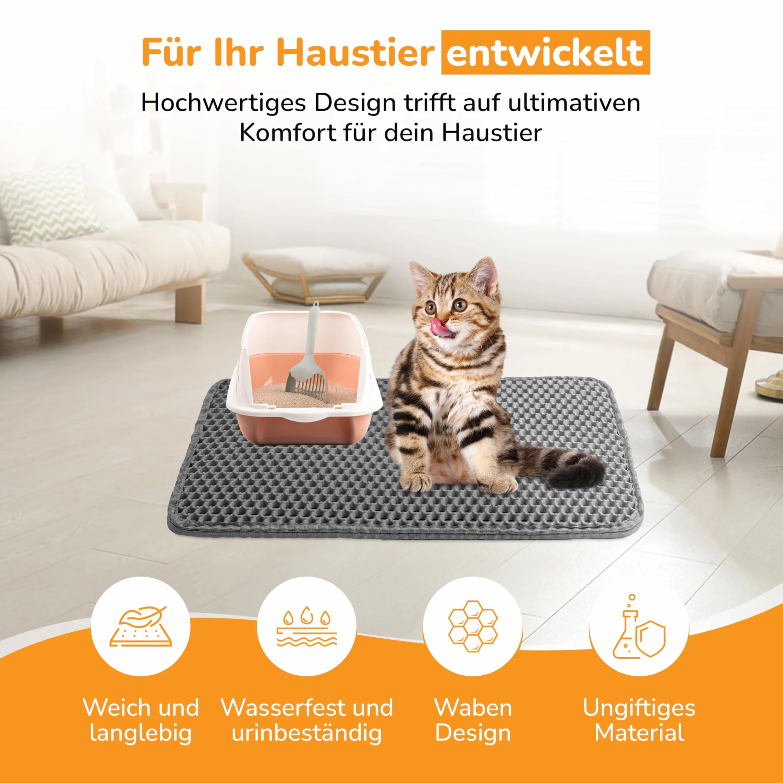 Tappetino Grigio 90x76 cm per lettiera gatto – trattiene la sabbia – impermeabile e antiscivolo – morbido e facile da pulire – ideale davanti alla lettiera – misura grande