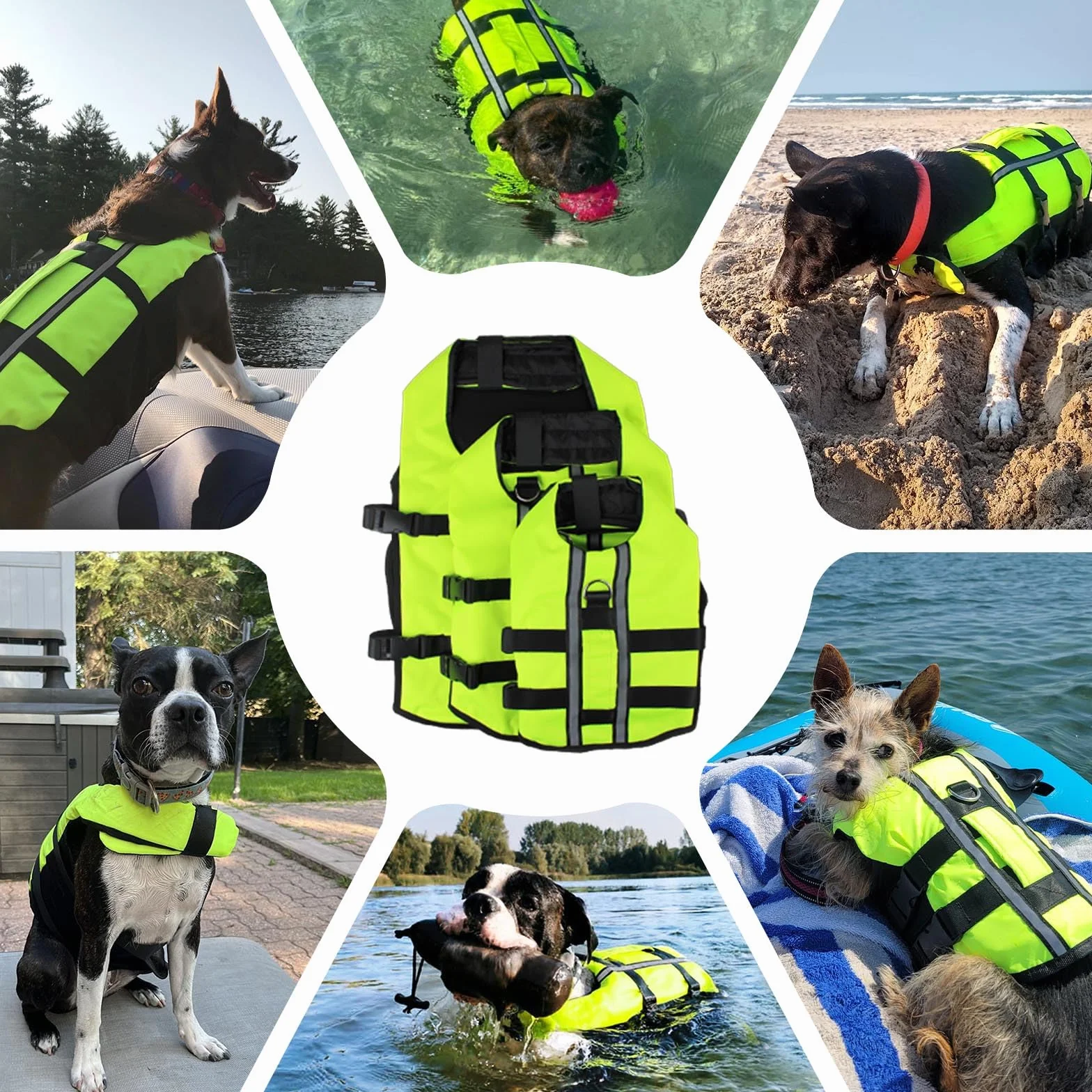 Namsan Giubbotto di Salvataggio per Cani Regolabile Salvagente Cane con Striscia Riflettente Verde - M