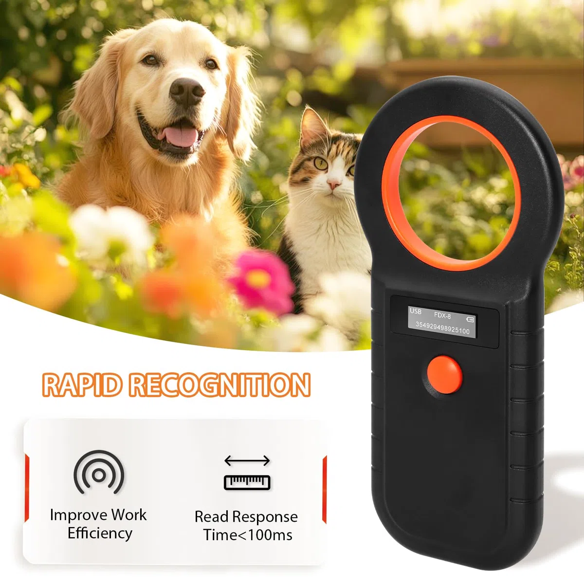 128 pezzi di memorizzazione di informazioni di giorno per cani/gatti, lettore di microchip RFID 134,2KHz, ISO11784/85/HFDX-B/EMID