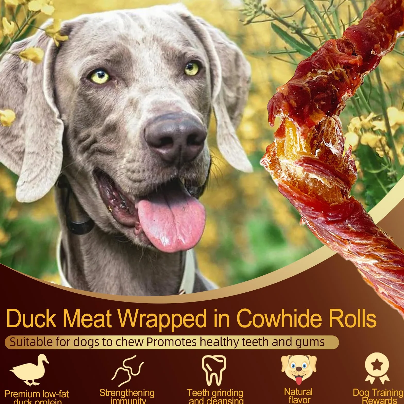 Dolcetti per cani in pelle di manzo ricoperti di anatra, ossa e bastoncini da masticare per cani piccoli e medi, dolcetti dentali a lunga durata, ricchi di proteine, snack naturali di allenamento