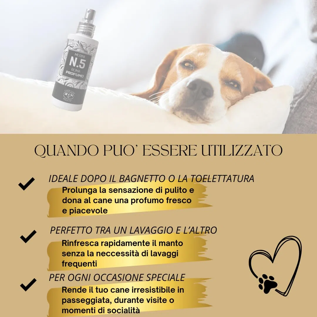 OVER LINE MERINI |Profumo per Cani Lunga Durata 100 ml – Deodorante Cane che Elimina gli Odori – Fragranza Dolce e Raffinata – Pelo Fresco e Profumato – Made in Italy