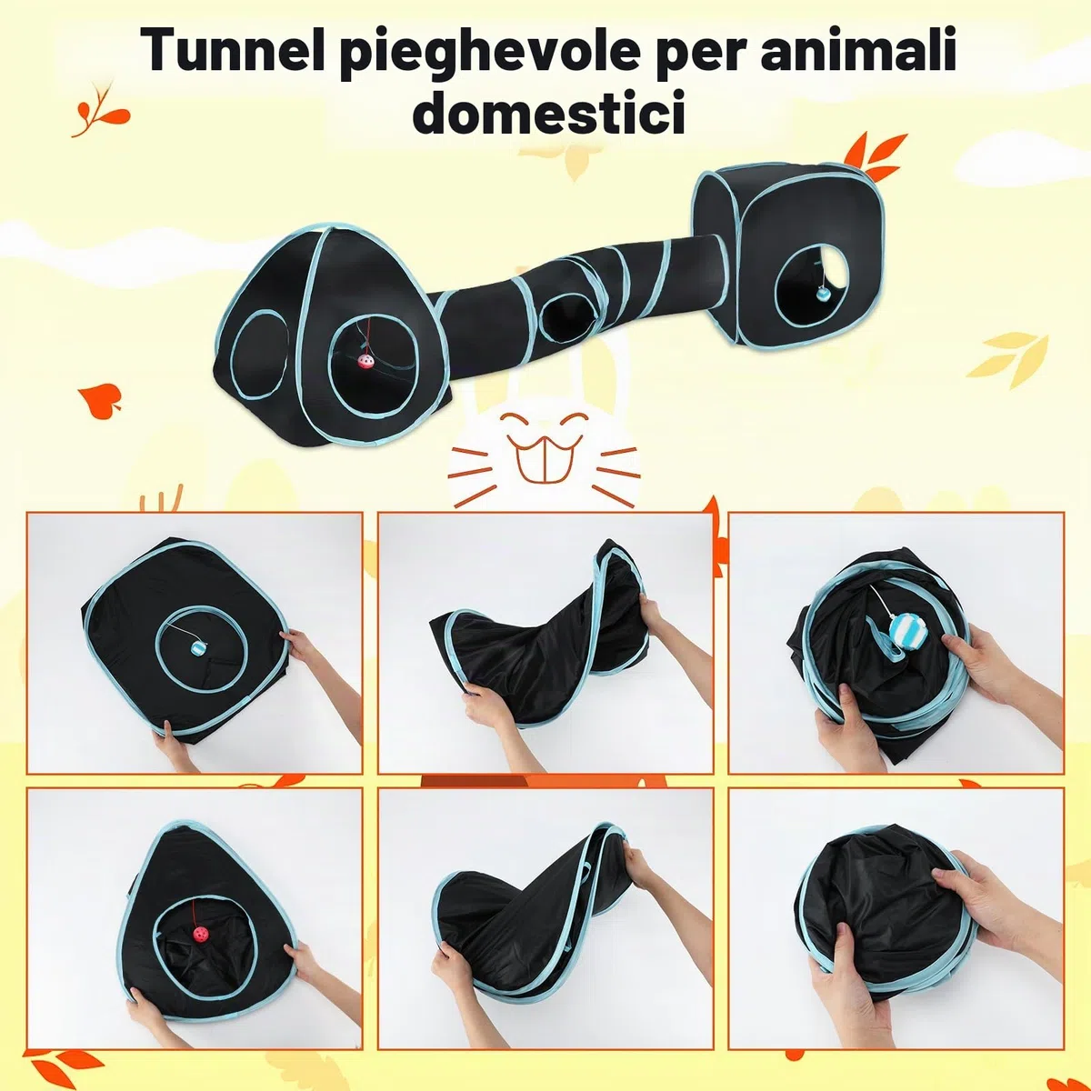 Tunnel per Gatti Casetta Portatile 3 in 1 Gioco Gatto,Tubo Interattivo Pieghevole per Gatti e Cubi per Divertimento,Esercizio e Gioco(Blu Nero)