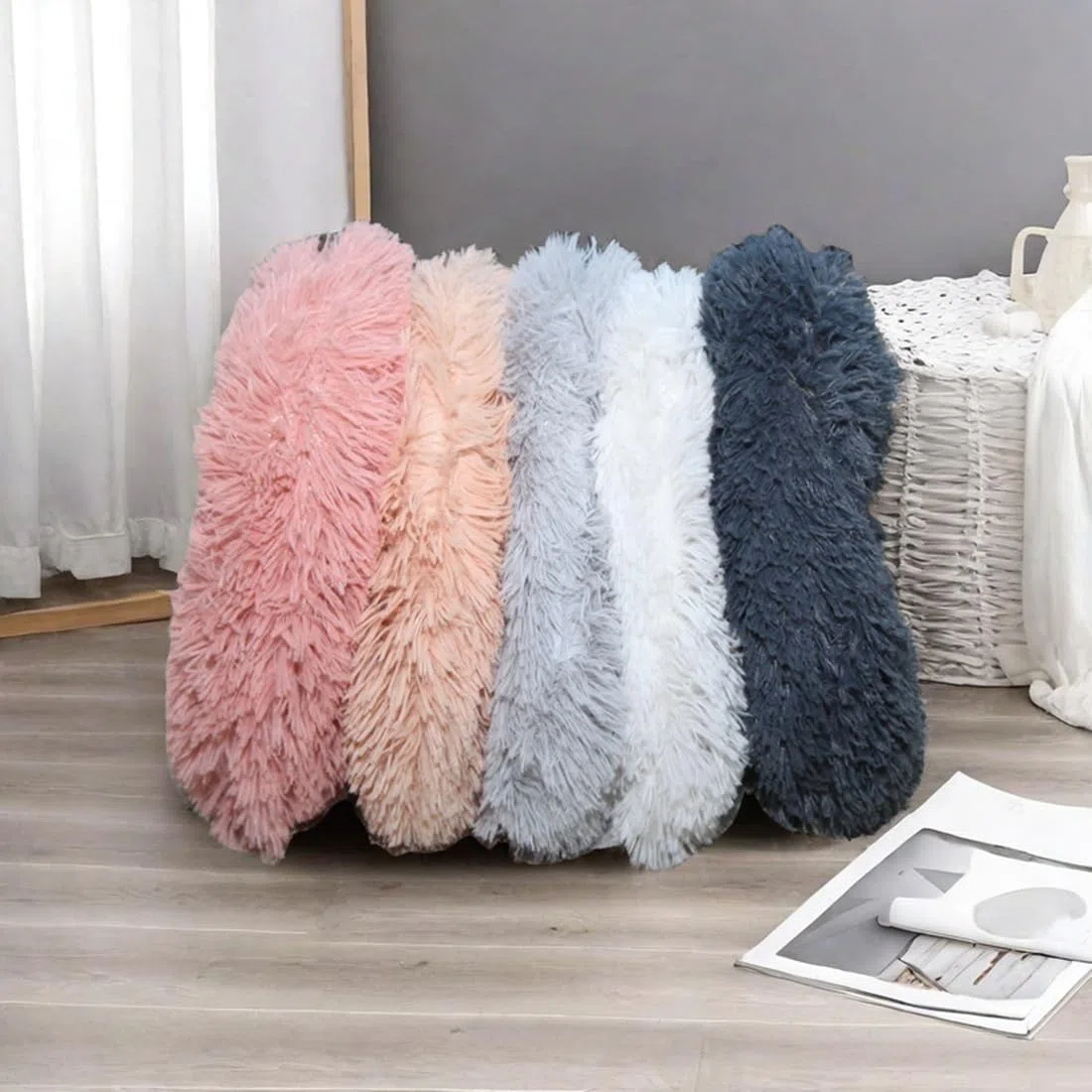 RICHRAIN Cuscino in peluche per cani di gatto, tappetino caldo per animali domestici, cotone PP morbido e confortevole per soggiorno (L 57 cm, grigio chiaro)