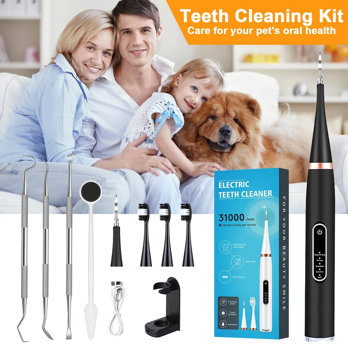 Kit per la Rimozione della Placca Dentale per Cani - Rimuove Tartaro e Placca con Luce LED
