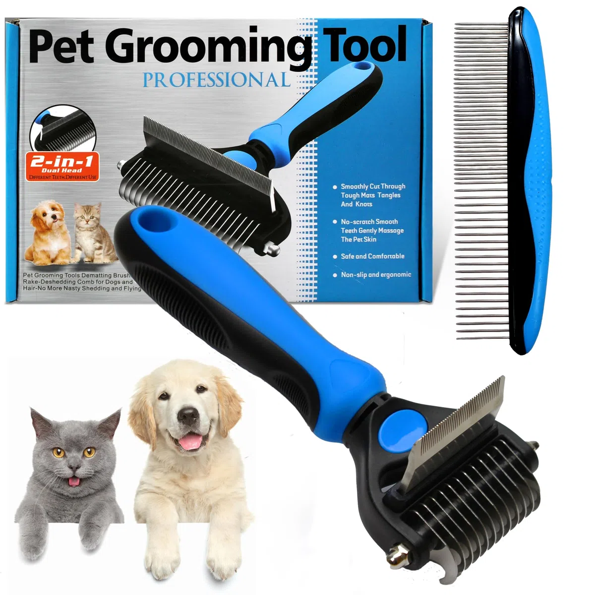 Spazzola per cani e gatti a pelo lungo - pettine grande professionale districante e spazzole per cani, gatti persiani e animali domestici a pelo corto per rimuovere peli morti (Piccolo)