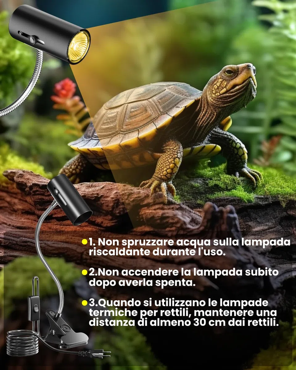 Lampada Riscaldante uvb Tartarughe con 2 Lampadine UVA/UVB da 50W Regolabili a 360° Lampada per Anfibi Adatto per Tartaruga, Ragno, Lucertola, Serpente, Anfibi, Cockatoo, Chameleon