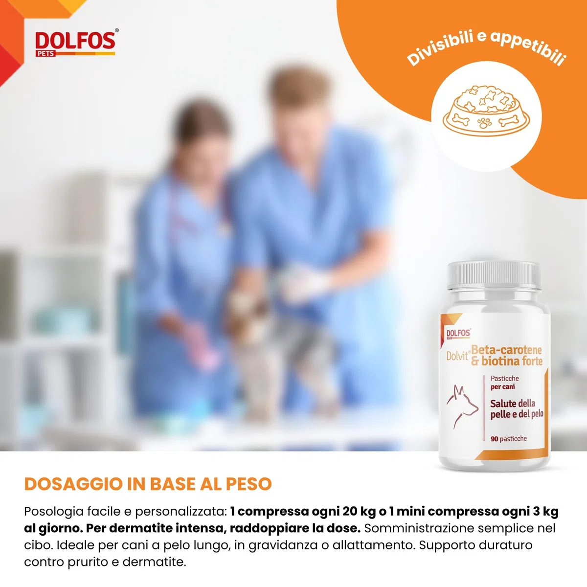 Dolvit Beta Carotene & Biotin Forte 90 CPR, Integratore Pelo Cane e Vista, Antiprurito per Cani e Supporto per Dermatite, Beta Carotene Integratore con Biotina per Pelle e Pelo, Rimedi Dermatite Cane