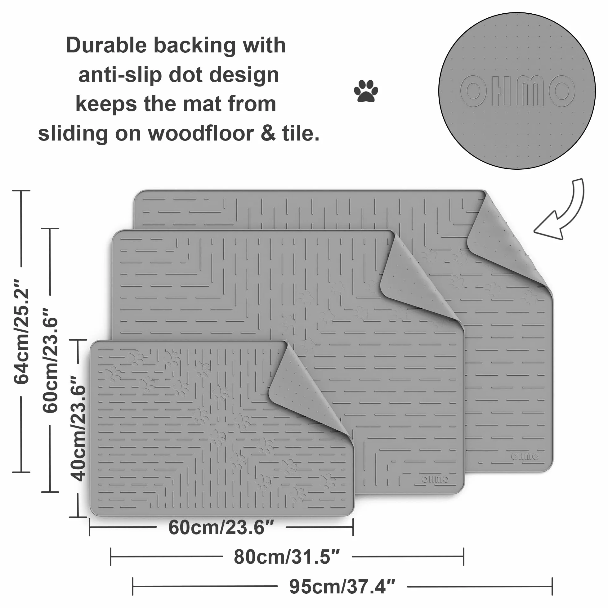OHMO Alfombra Gatos Arenero de Silicona(60*40cm), Impermeable y Antideslizante sin Bisfenol A (BPA), Fácil de Limpiar, No se Rasga, Sin Residuos de Olor