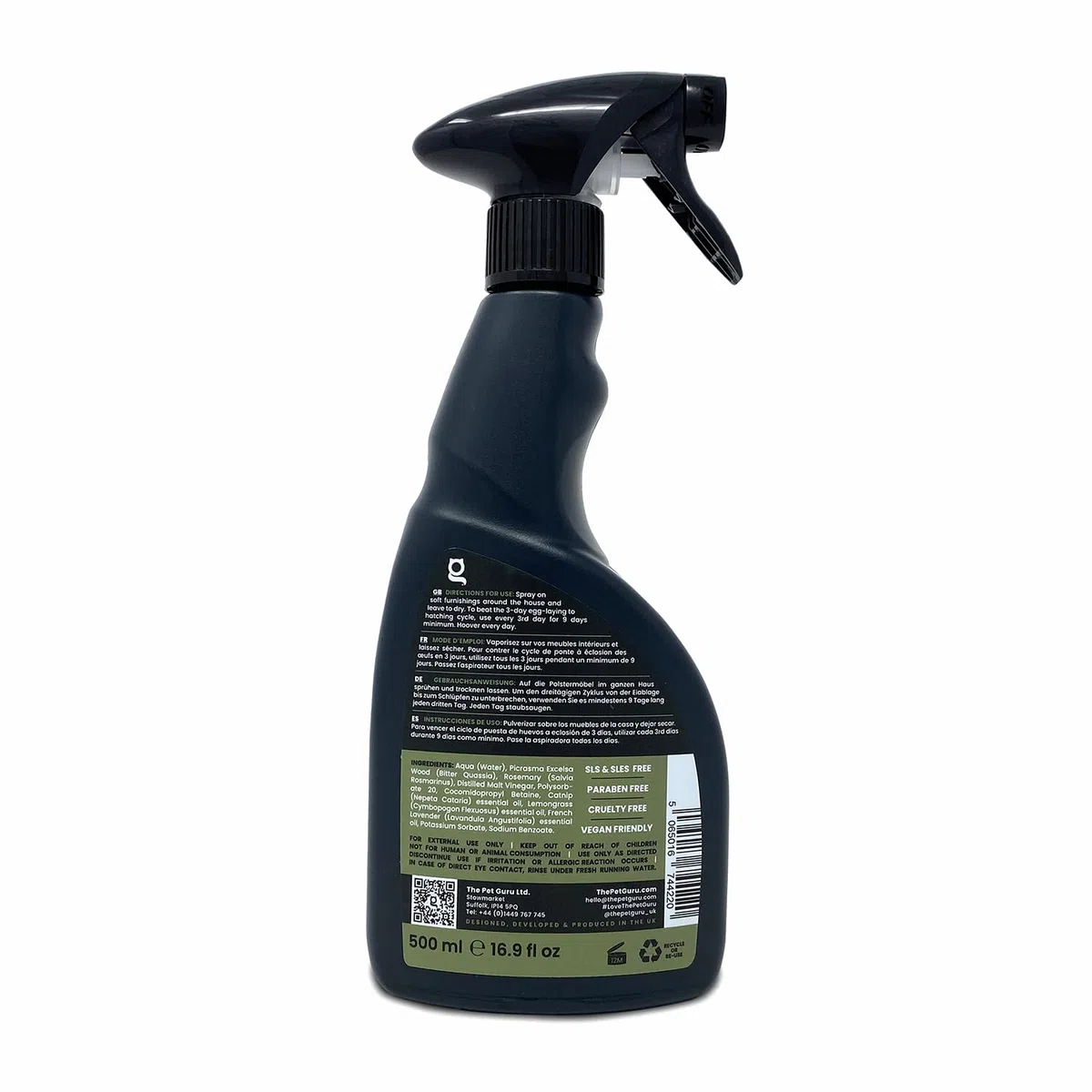 Spray Antipulci Naturale ad Azione Rapida per Casa e Mobili - Controllo delle Pulci Domestico per Cani e Gatti, 500 ml