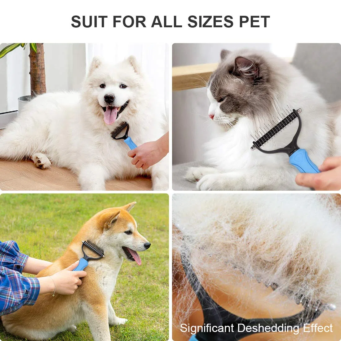 N/C Pettine per cani e gatti con 2 lati 9+17 denti, spazzola professionale per toelettatura animale domestico, rastrello per rimuovere efficacemente i nodi, blu