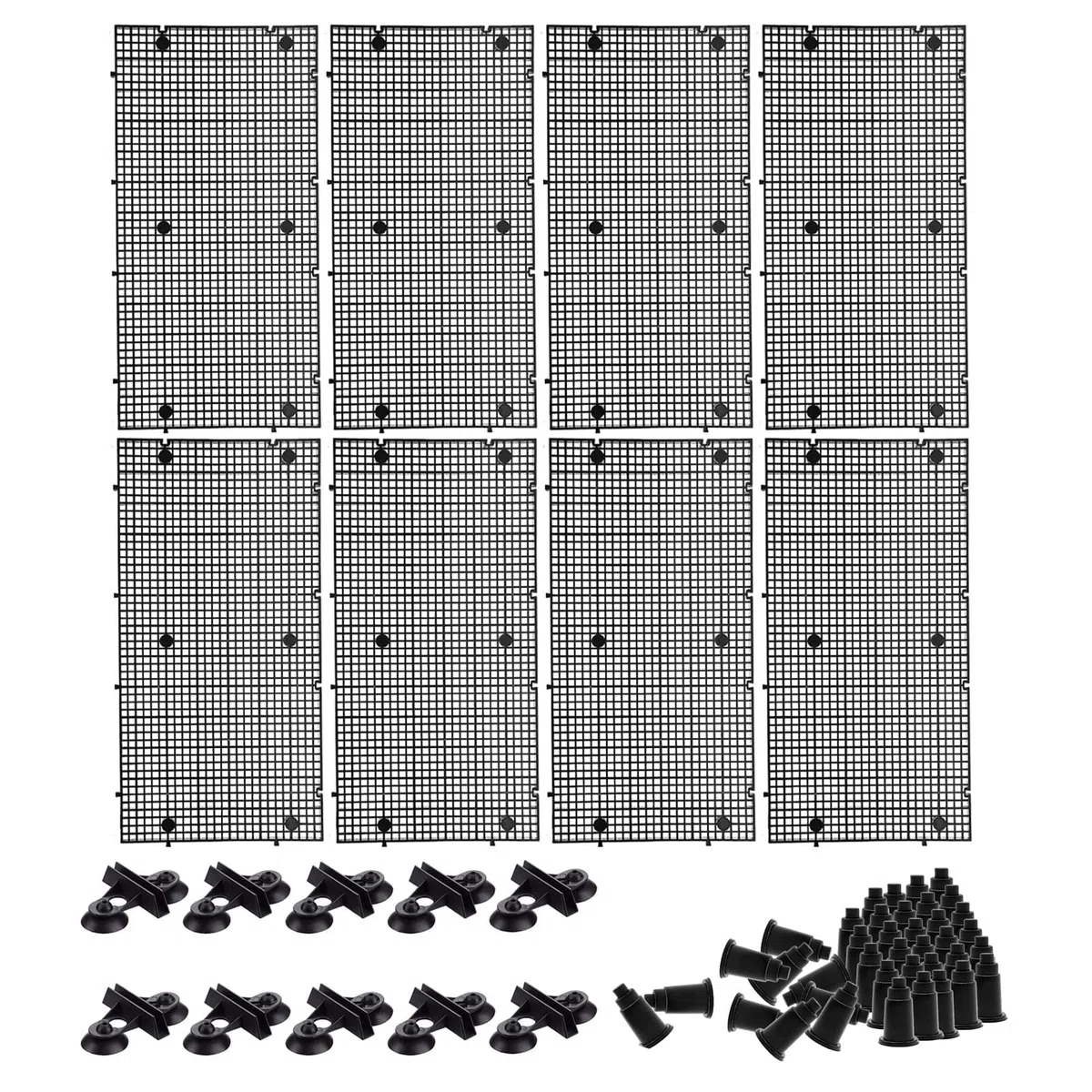 Divisori per Acquario, 8 PCS Griglia Divisoria in Plastica 30x15cm con 10 Clip a Ventosa e 48 Supporti, Separatore per Protezione del Pavimento Filtrazione Suppor to Aquascaping e Isolamento dei Pesci