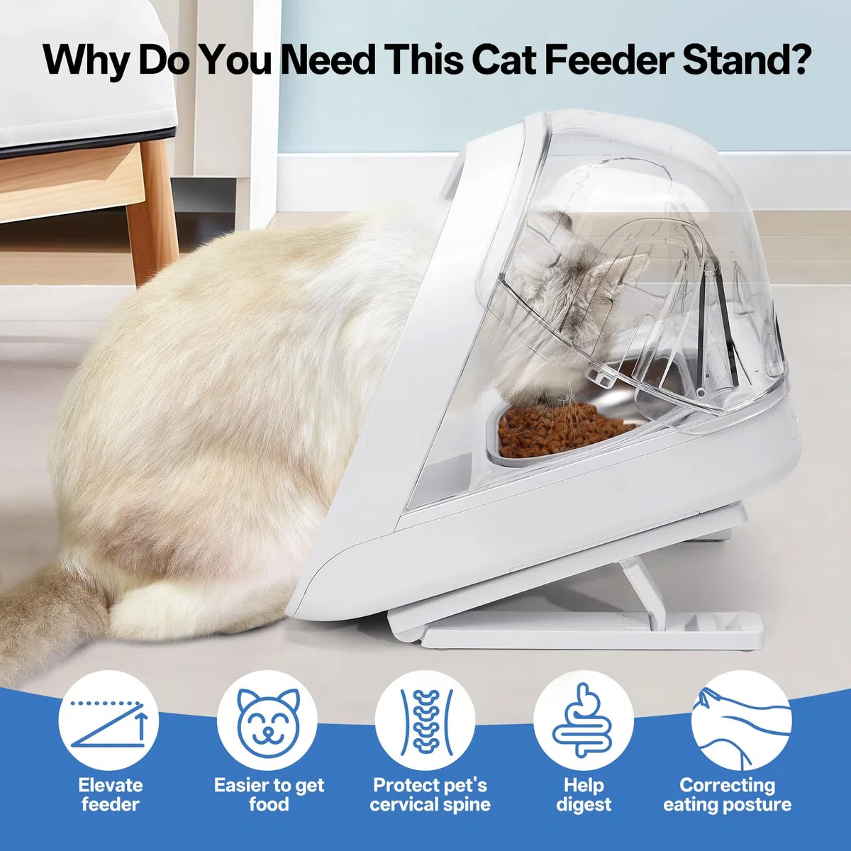 Supporto Regolabile per Micro Chip Alimentatore per Animali, Supporto rialzato per ciotola gatto, 0, 15, 20 Regolazione del grado, Più facile per i gatti raggiungere il cibo