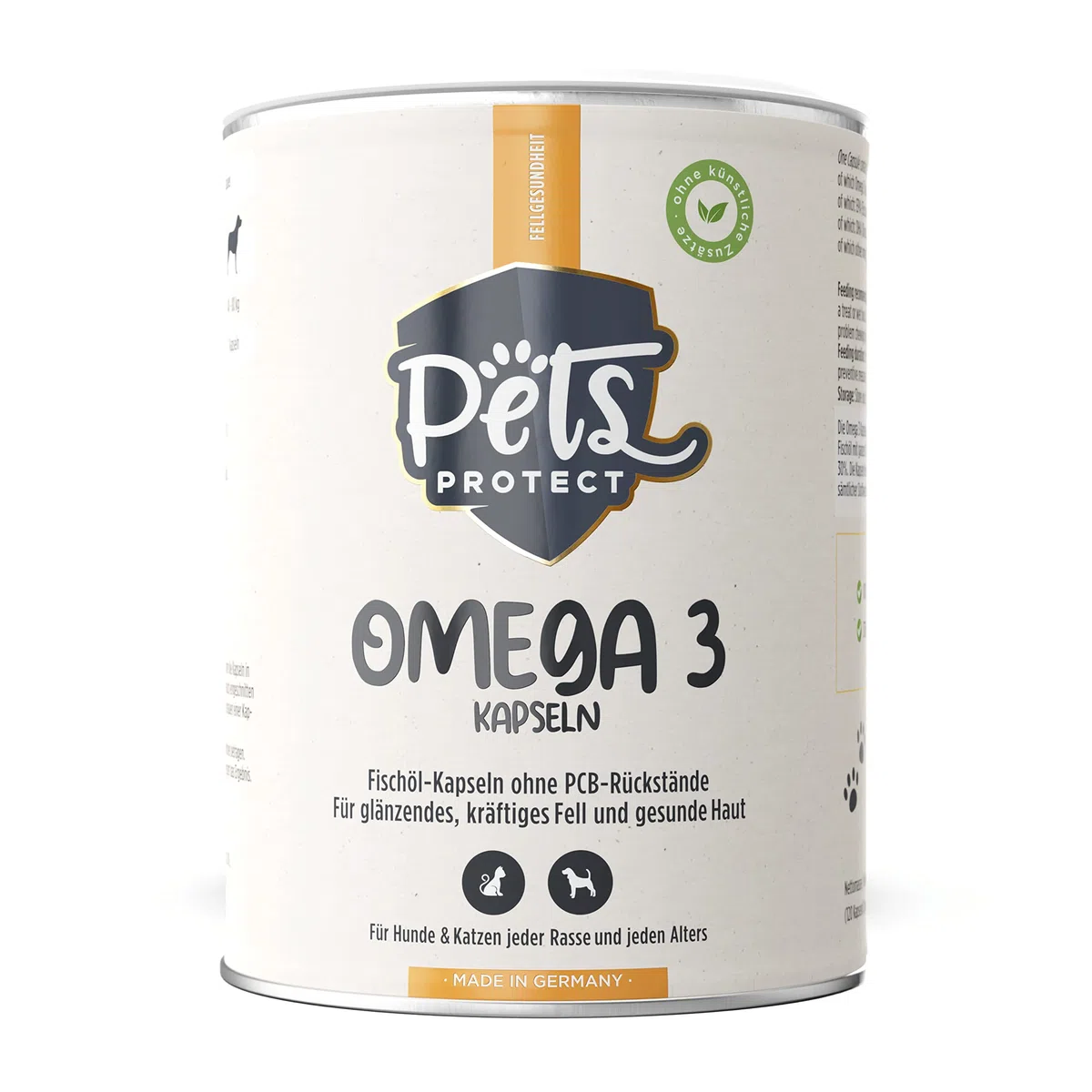Omega-3 capsule per cani e gatti | ad alto dosaggio con 1.000 mg di olio di pesce puro per capsula | Alto contenuto di acidi grassi EPA e DHA | Senza PCB | Senza additivi, 120 capsule | Produzione