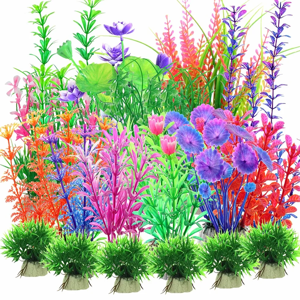 30 Pezzi Piante per acquario, plastica piante acquatiche, piante d'acquario artificiale, decorazione acquario piante di plastica, realistico, sicuro per i pesci