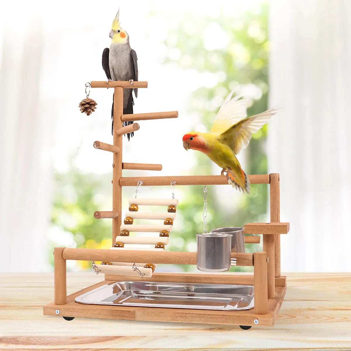 Parco Giochi Per Pappagalli, Supporto Per Uccelli, Supporto Per Pappagalli, Pappagallo Giocattoli Con Altalena Parco Giochi E Vassoio Alimentazione Scala Per Parrocchetti, Inseparabili 37x26x44CM