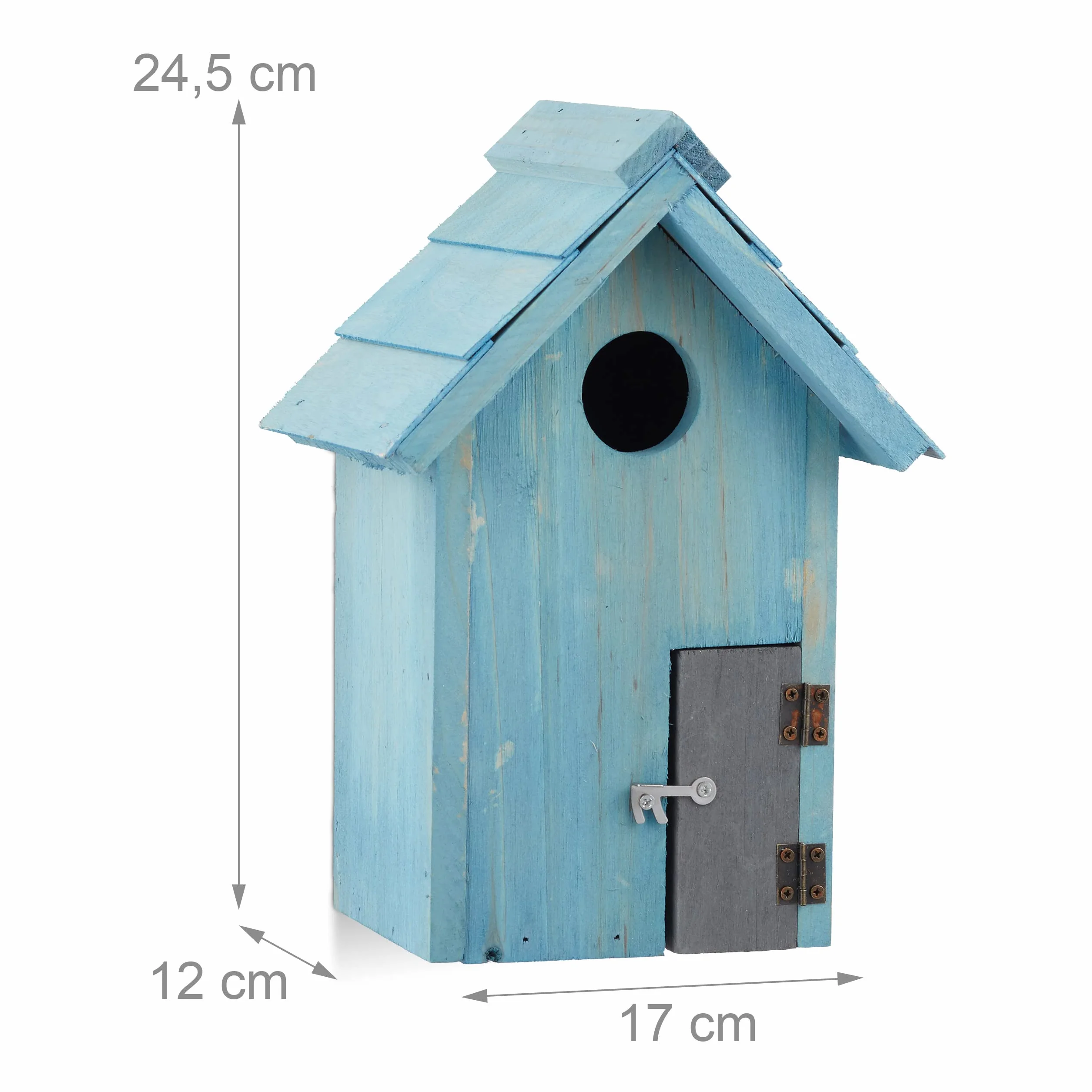 Relaxdays Nido artificiale casetta per uccellini legno, appendere, porta piccola apertura HLP: 24,3 x 17 x 12 cm, celeste