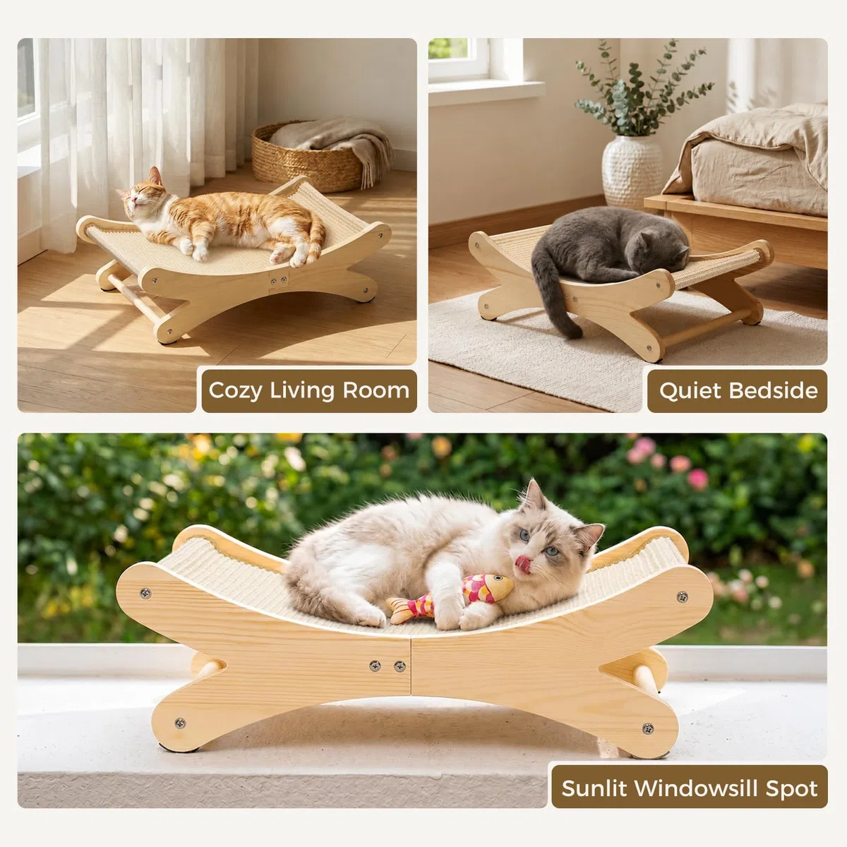 Gimars Tiraffiati per Gatti a Letto, Tiragraffi in Cartone e Sisal con Struttura in Legno, Divano Cuccia Ergonomico per Dormire, Grattare e Riposare, Design Elegante da Interno