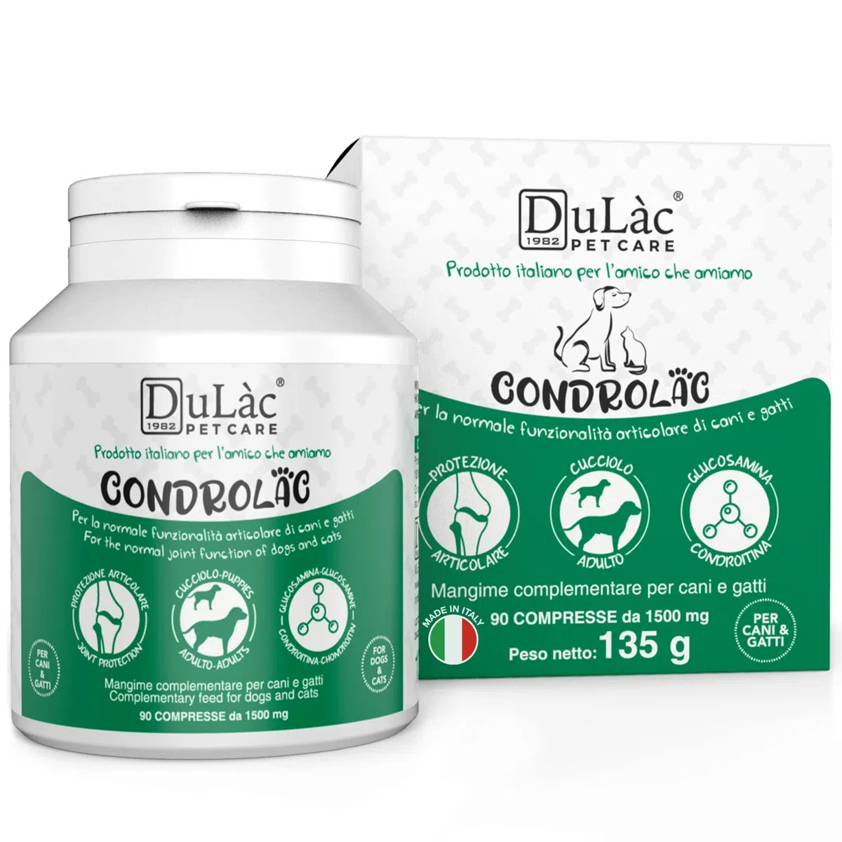 Dulac - Condrolac Integratore Articolazioni Cane e Gatto, 90 Compresse, con Glucosamina e Condroitina, Favorisce la mobilità delle Articolazioni, Ideale per tutte le Razze e Taglie, Made in Italy