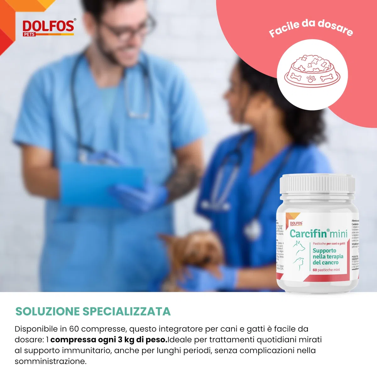 Dolfos Carcifin 60 Mini Compresse, Integratori per Cani Supporto Oncologico con Curcumina e Quercetina, Integratori per Cani Terapia Antitumorale e Sistema Immunitario