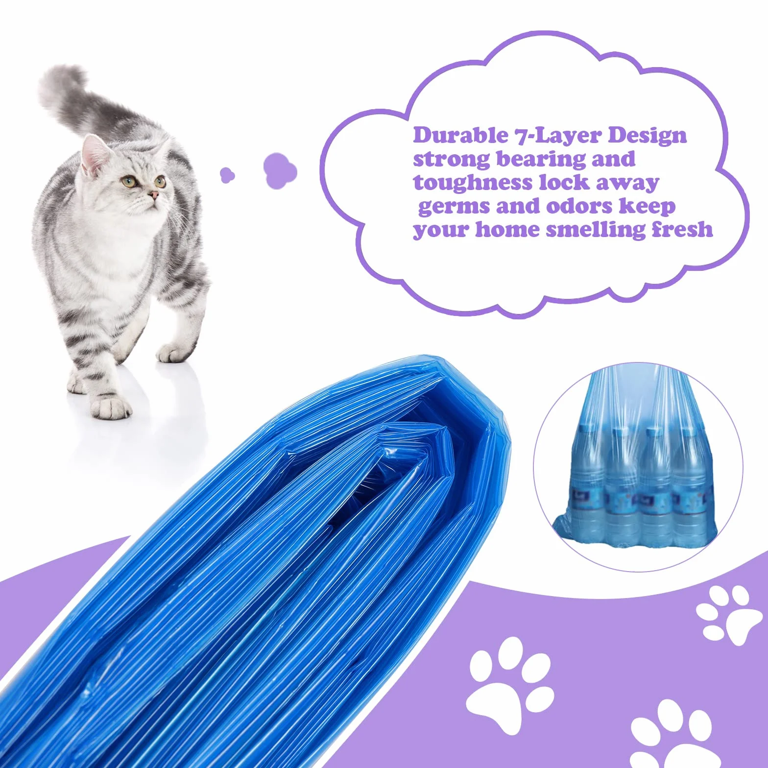 Sacchetti di ricarica per lettiera per gatti, confezione da 10 ricariche per lettiera per gatti compatibili con la ricarica della lettiera Genie (cartuccia non inclusa) (blu, 4,5 m)