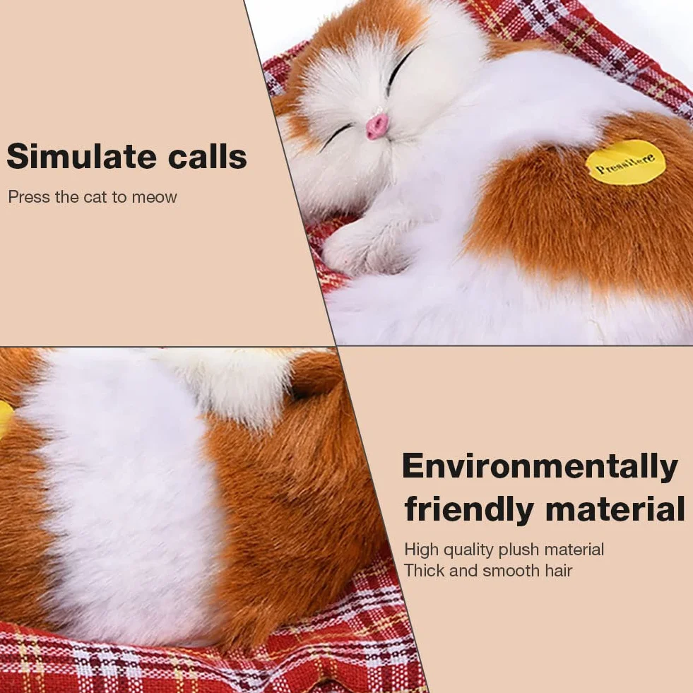 Simulazione Peluche Gatto Giocattolo, 4 Tipi Simulazione Peluche Gatto Peluche Giocattolo Sonoro Decorazione della Casa - per Bambini(Giallo + Bianco)