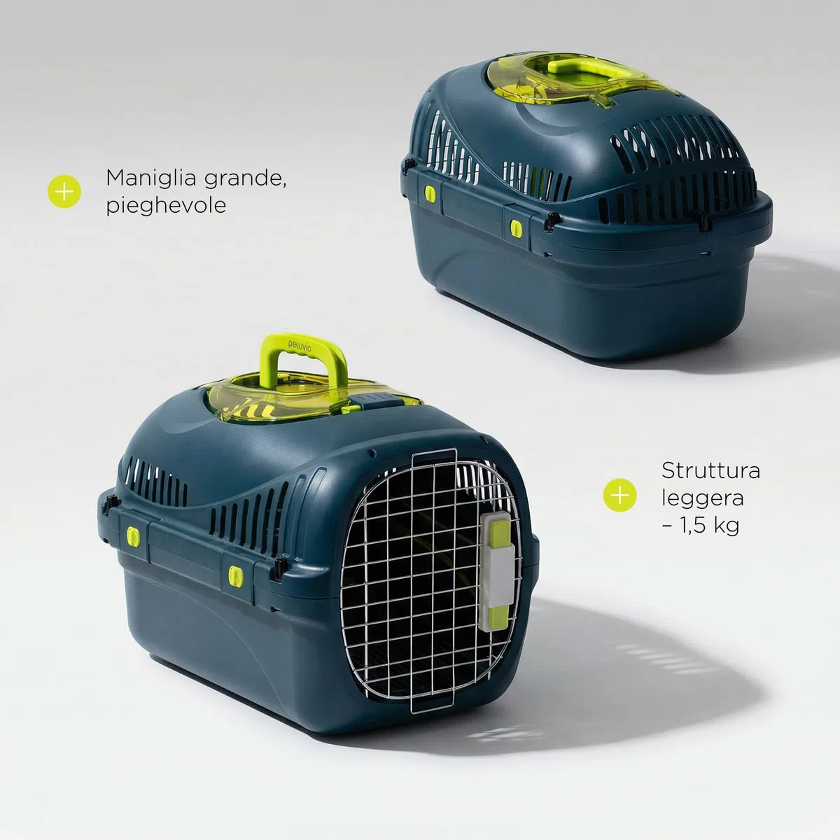 SAFY Trasportino Rigido per Gatti e Cani fino a 5 kg per Auto, Ventilato, Facile da Pulire, con Apertura Superiore per Controllo, Maniglia, Porta in Metallo con Doppia Sicura e Ciotola Inclusa