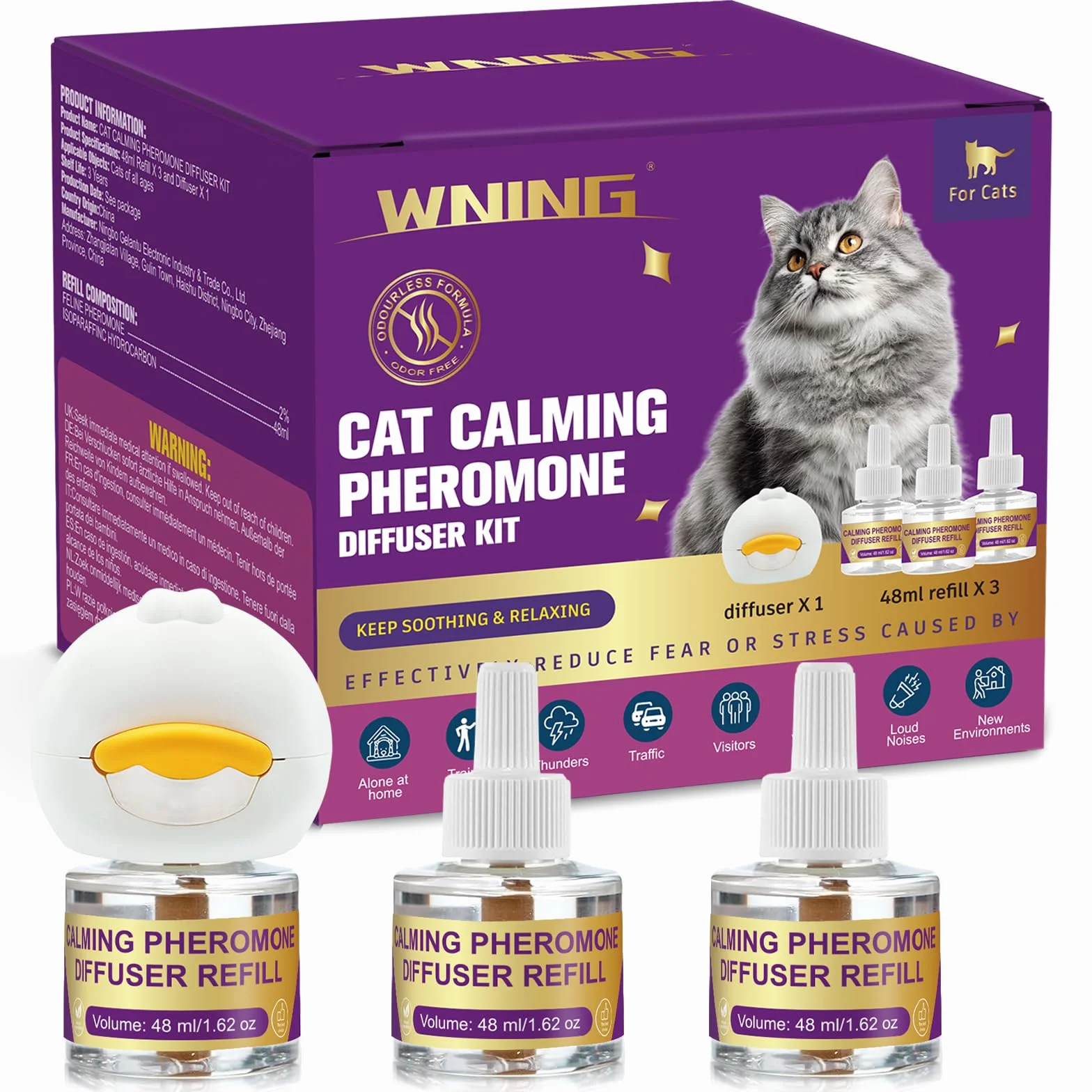 Diffusore di Feromoni Calmanti per Gatti + Ricarica 3X48 ML - Aiuta a ridurre i Conflitti e Le Tensioni tra Gatti Che Vivono sotto Lo Stesso Tetto
