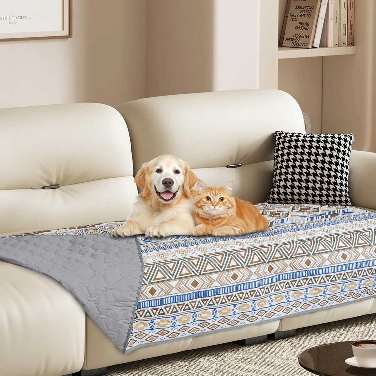 Coperta per cani impermeabile al 100% su due lati, coperta per animali da letto per cani bohémien, protezione per mobili del divano per i bambini, gatto, cucciolo, lavabile e reversibile