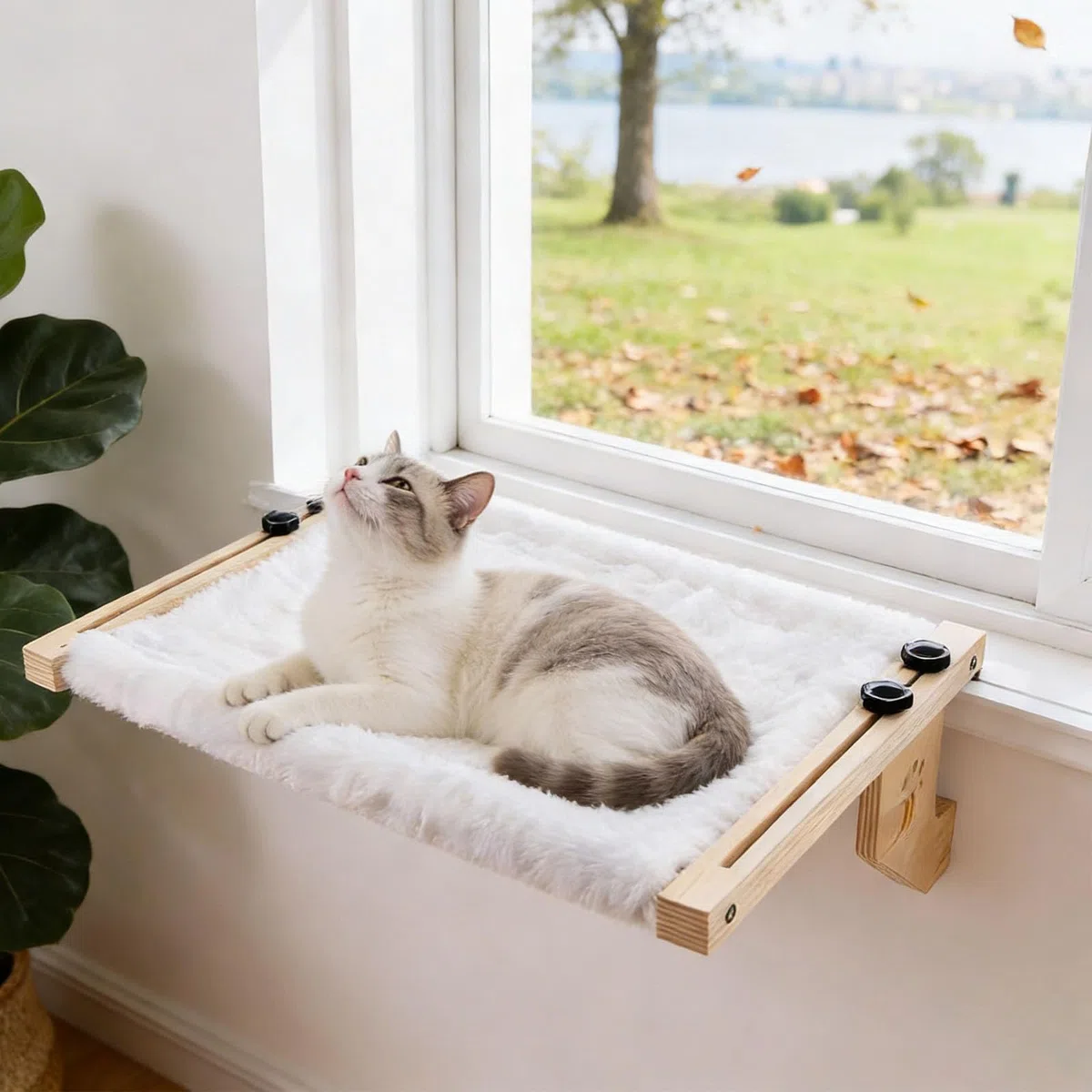 Amaca per gatti termosifone, cuccia gatto termosifone in legno, amacada finestra, sdraio per gatti da davanzale per riscaldare il bordo della cuccia, accessorio per amaca da interno