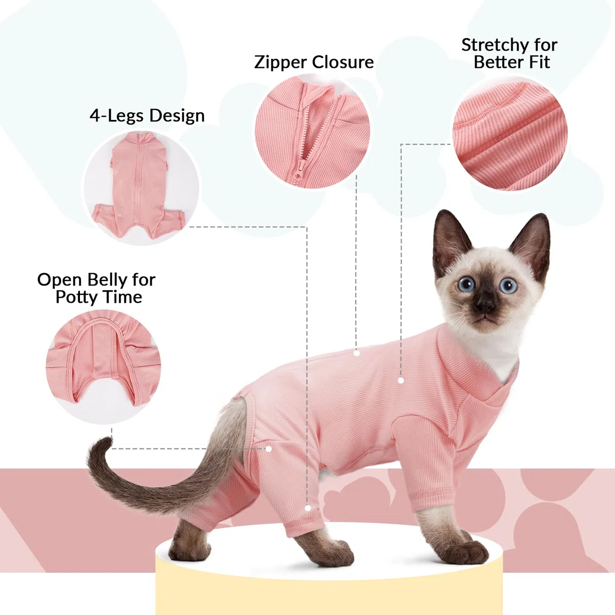 Cappottino per Gatti, Vestito Invernale Maglione Morbido Gatti Body Chirurgico Maglietta Pigiam a Quattro Zampe Onesie Primavera Autunno Inverno(Rosa, L)