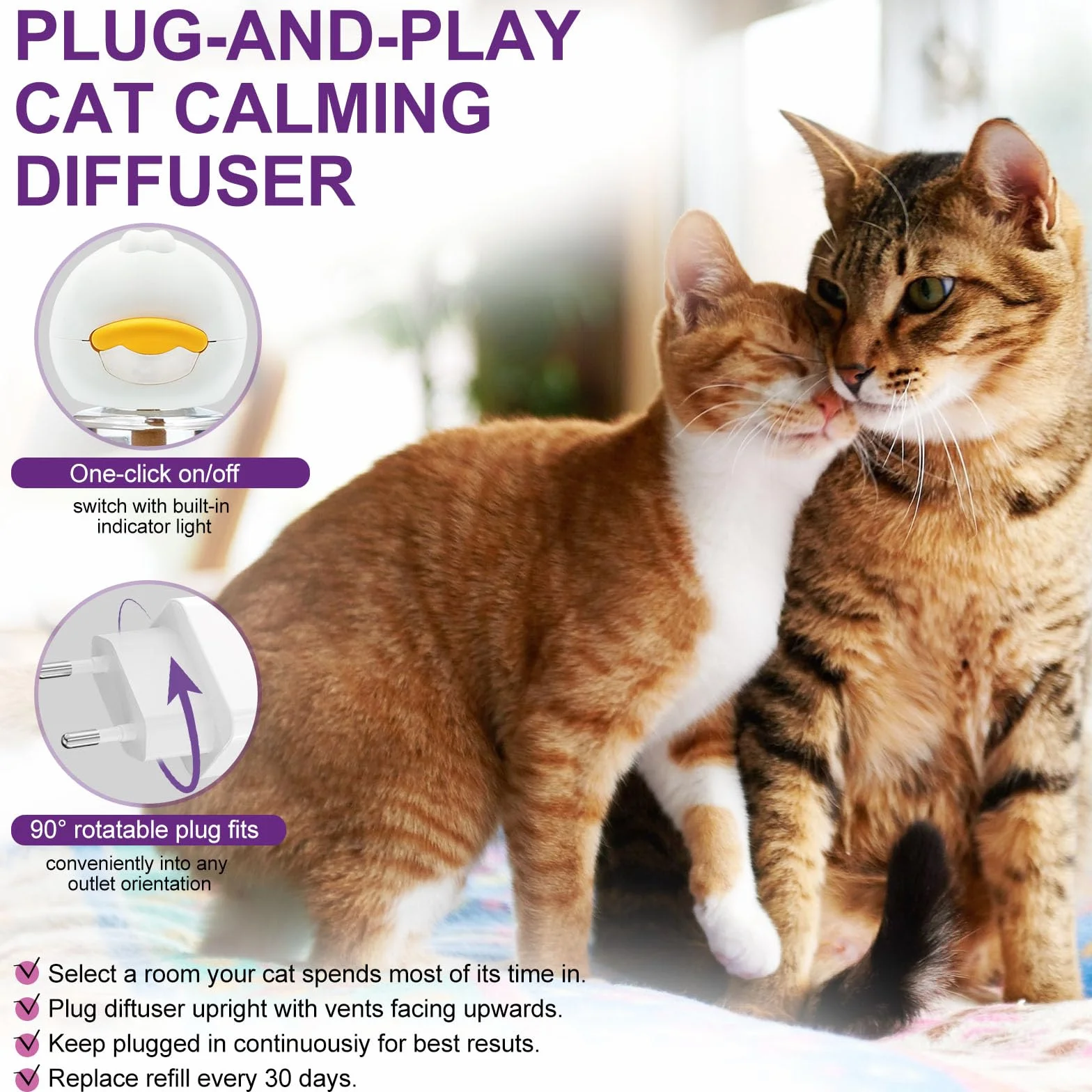 Diffusore di Feromoni Calmanti per Gatti + Ricarica 3X48 ML - Aiuta a ridurre i Conflitti e Le Tensioni tra Gatti Che Vivono sotto Lo Stesso Tetto