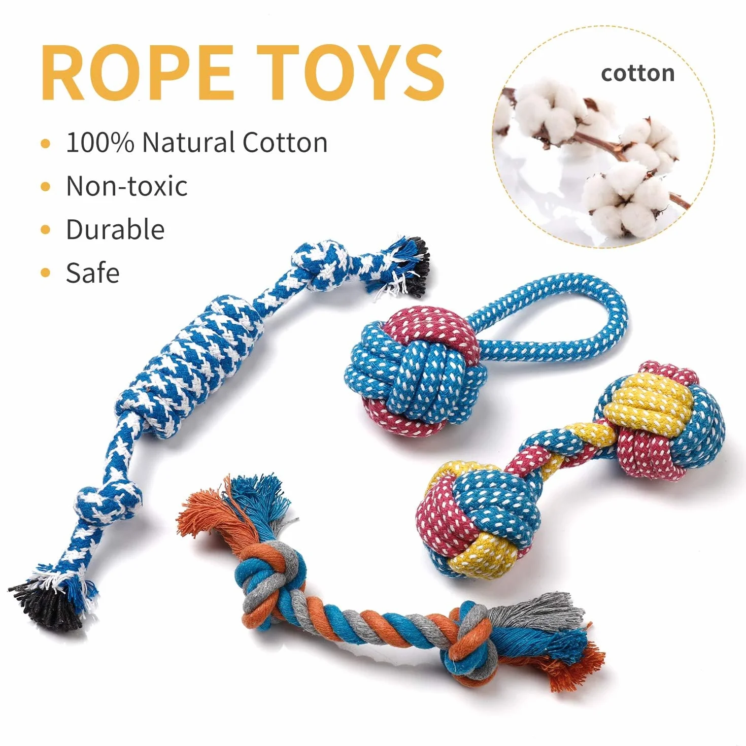 Toozey Giochi per Cani, Set di 7 Giocattoli per Cuccioli, Giocattoli Intelligenti da Masticare e Corda per Cani Durevole e Squillante, Cotone Naturale, Allevia Lo Stress e la Noia