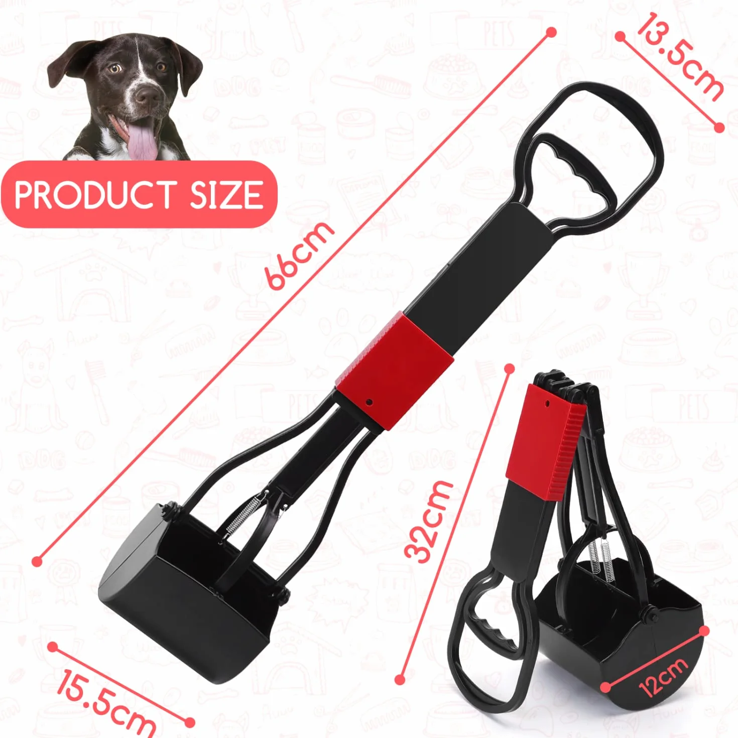 Nobleza 66cm Paletta Racogli Escrementi per Cani, Manico Lungo Piegarsi Portatile e Pratico Pooper Scooper
