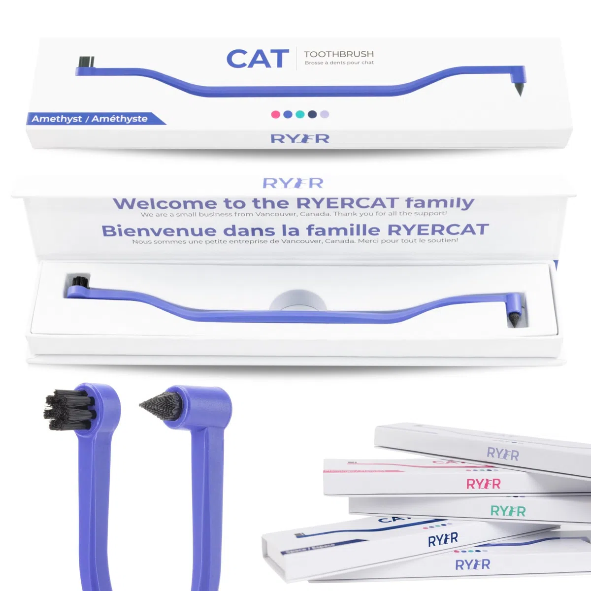 RYERCAT Spazzolino da denti per gatti a due lati, spazzolino da denti con micro testa per una vestibilità personalizzata, forniture per la cura dentale del gatto, spazzolino per animali domestici per