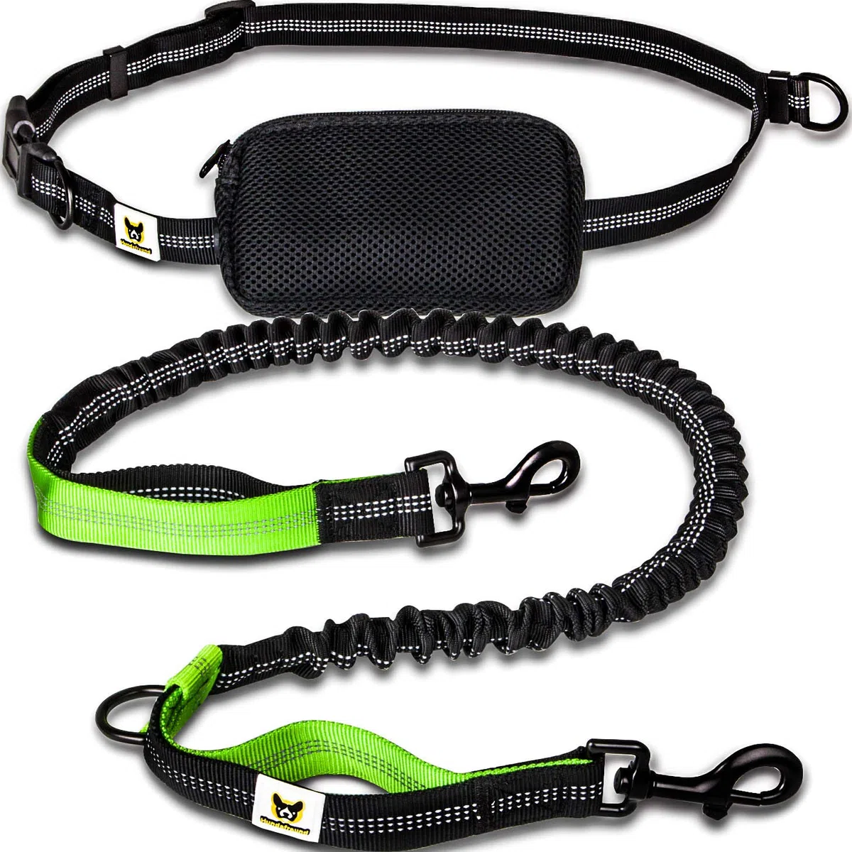Guinzaglio da jogging | Per correre a mani libere, passeggiate ed escursioni | Corda di 120 cm (allungabile fino a 200 cm) con cintura in vita regolabile in nylon resistente allo strappo e con marsupio rimovibile