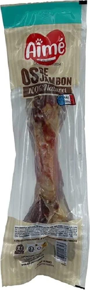Aimé - Ossa per cane al prosciutto - Confezione da 4 - Ossa da masticare per cane al 100% naturale e dolcetto per tutte le razze e tutte le età - premio