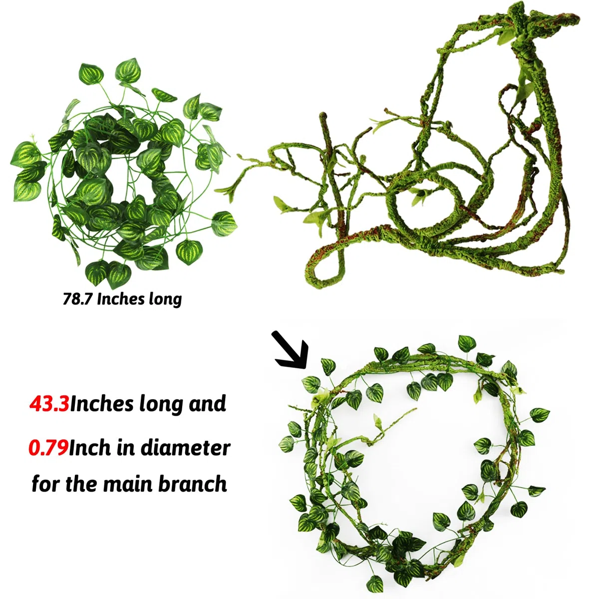 QUOZUO Accessori per Serbatoi di Drago Barbuto, Piante rettili, Giungla Pieghevole, Ramo di terrario, Foglie in plastica Flessibile